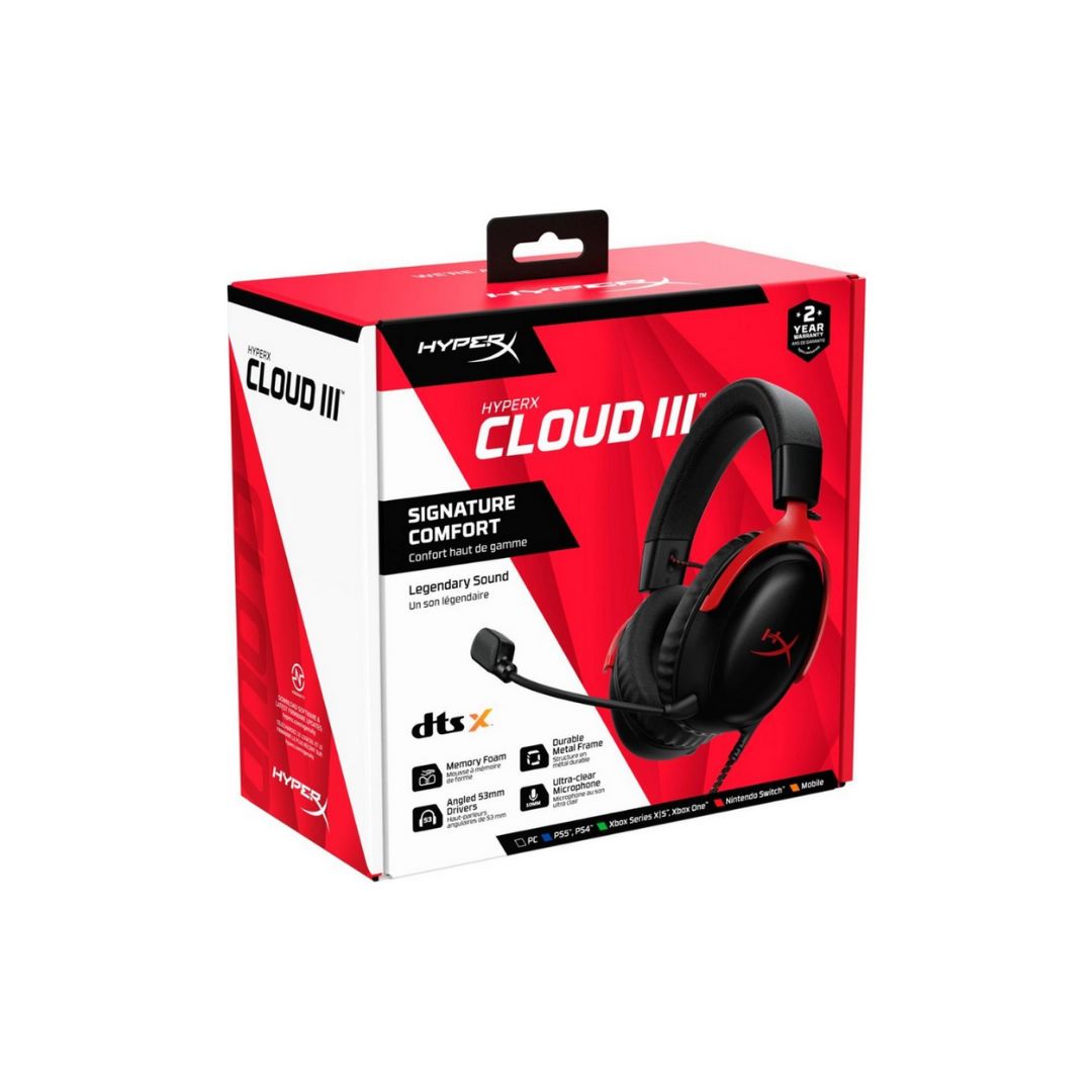 TJM HyperX Cloud III Wired Gaming Headset - Black & Red