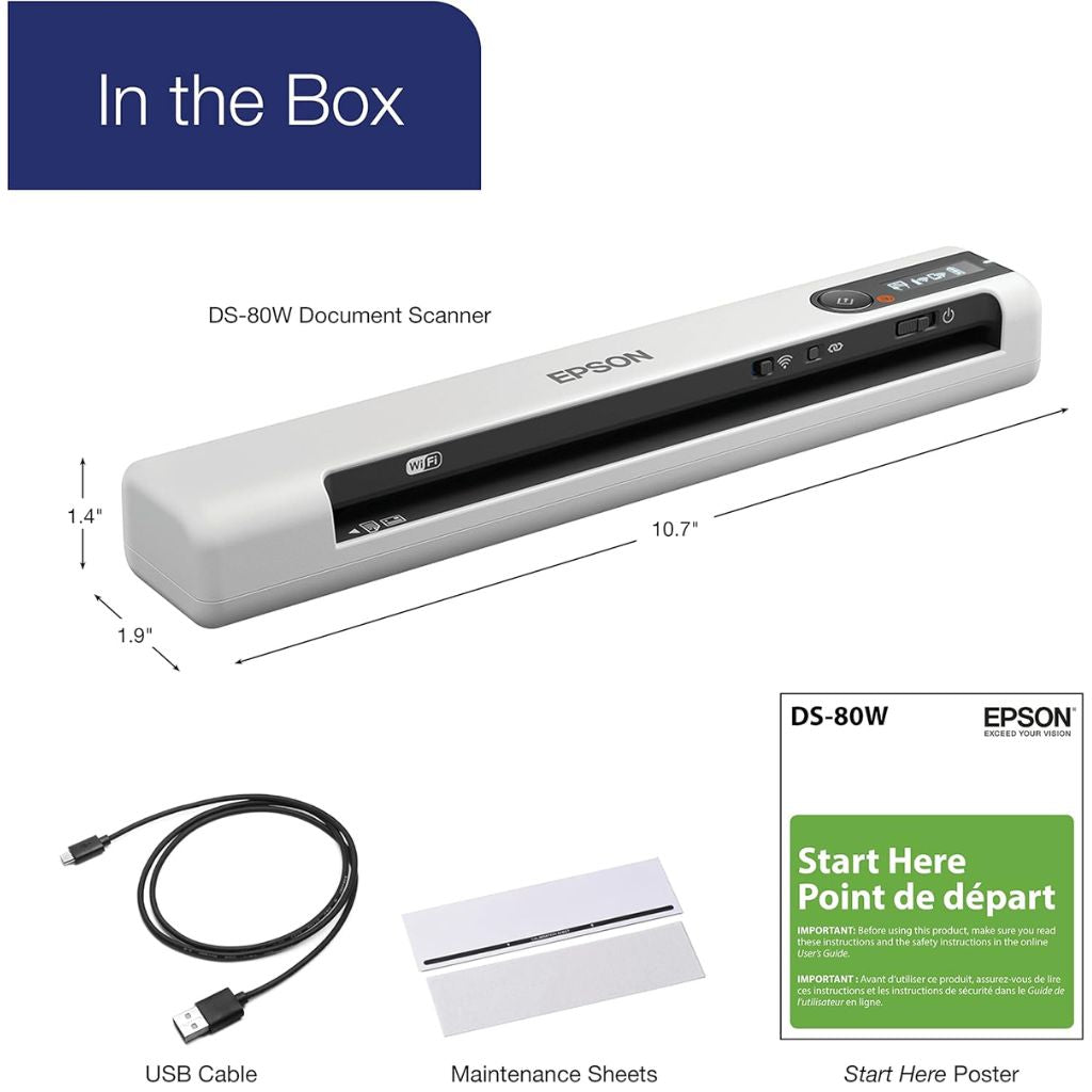 TJM Epson DS-80W Wireless Portable Sheet-fed Document Scanner