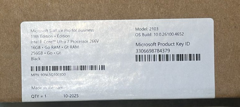 TJM Microsoft Surface Pro 11 EP2-20189, Intel Ultra 7-266V, RAM 16GB, SSD 512GB, Intel Arc, 13.0 Inch (2880 x 1920), Black