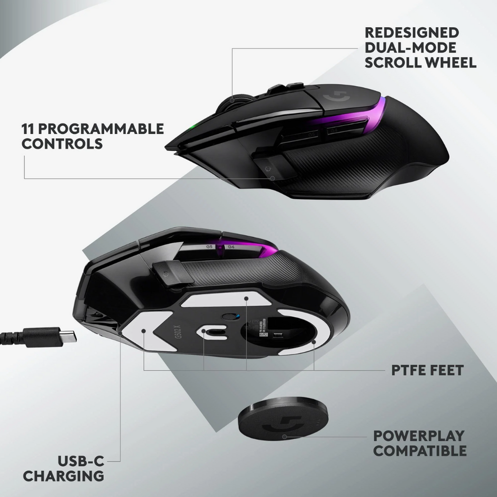 TJM Logitech G502 X PLUS Lightspeed Wireless Optical Mouse Black