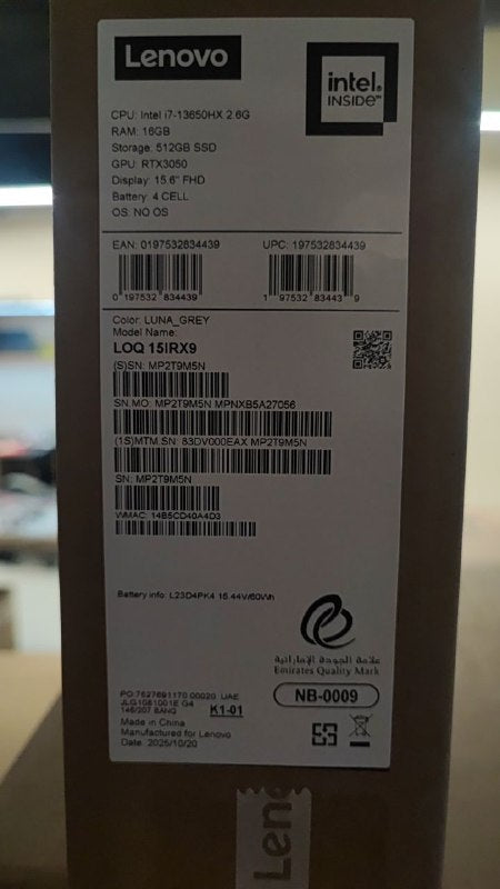 TJM Lenovo LOQ 15IRX9 - (0EAX) Intel Core i7-13650HX, RAM 16GB, SSD 512GB, RTX 3050 6GB, 15.6 Inch FHD IPS 144Hz, Luna Gray