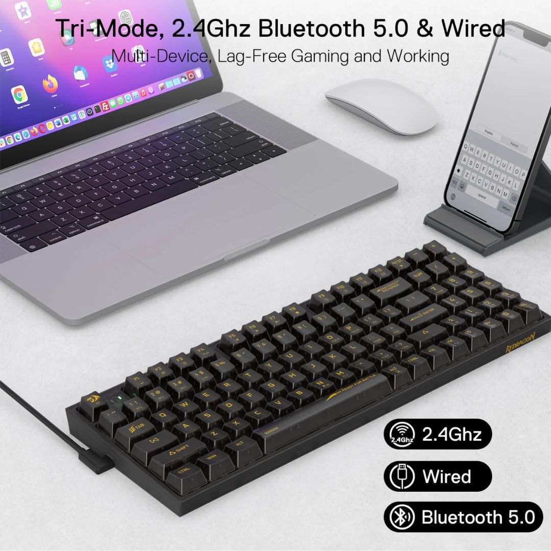 TJM Redragon IRELIA K658CTB PRO RGB 90%, USB-C wired, BT , 2.4 GHz wireless Translucent Crystal Switch