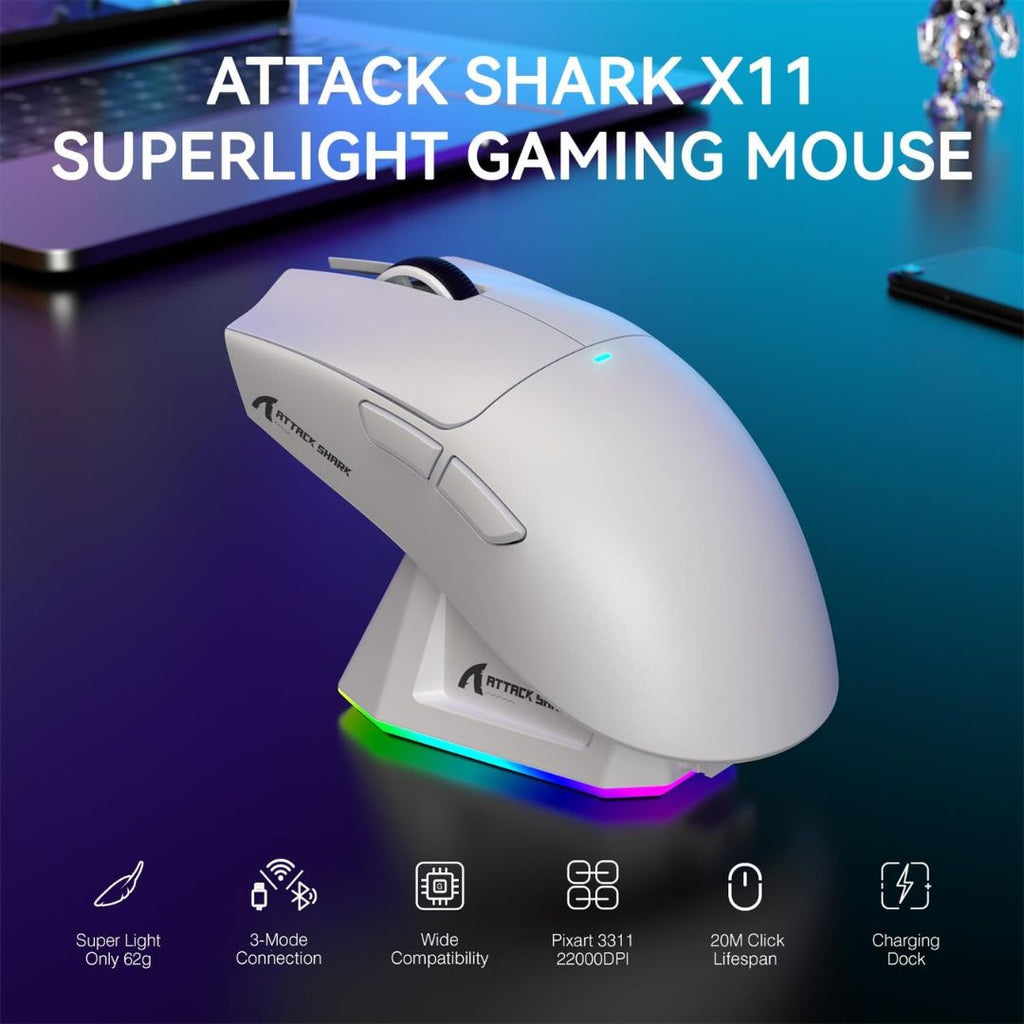 TJM ATTACK SHARK X11  Wireless Gaming Mouse - White