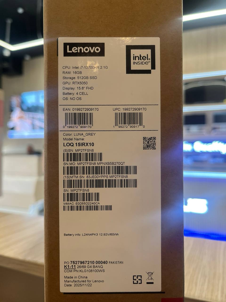 TJM Lenovo LOQ 15IRX10 - (YPPS) Intel Core i7-13700HX, RAM 16GB, SSD 512GB, RTX 5050 8GB, 15.6 Inch Inch FHD IPS 144Hz, Luna Grey