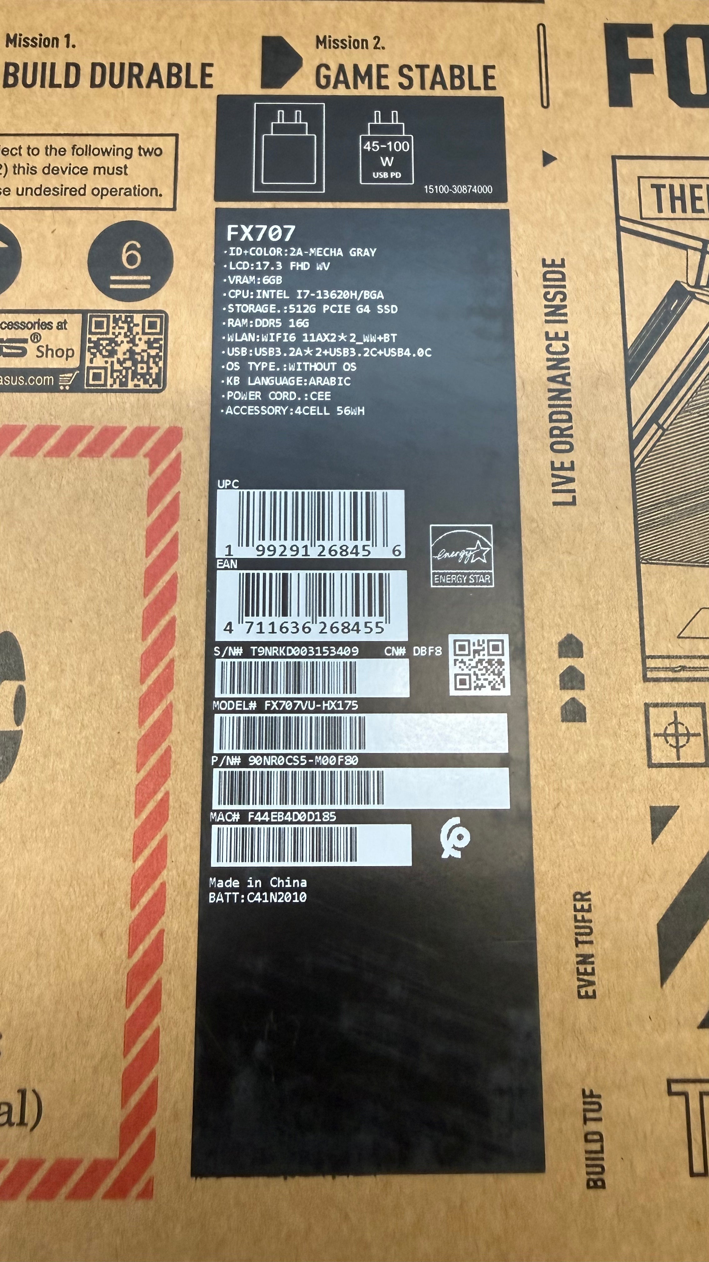 TJM ASUS TUF Gaming F17 FX707VU-HX175, Intel Core i7-13620H , RAM 16GB, 512GB SSD, RTX 4050 6GB, 17.3 Inch FHD IPS 144Hz, Mecha Gray