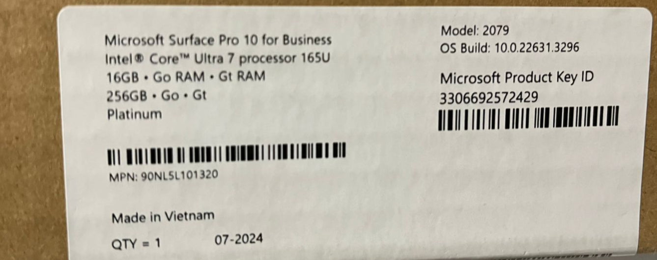 TJM Microsoft Surface Pro 10 - ZDV-00007, Intel Core Ultra 7-165U, RAM 16GB, SSD 256, Intel Graphics, 13.0 Inch 120Hz, Platinum