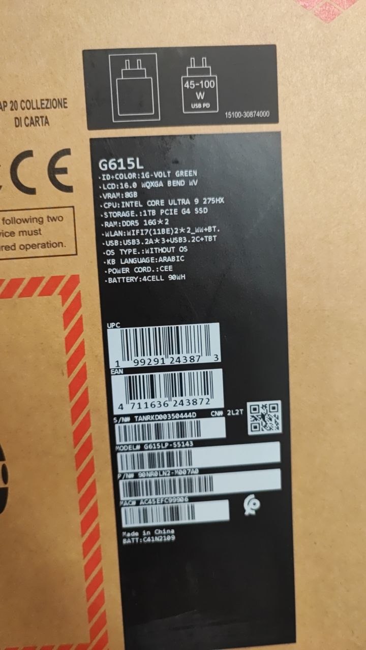 TJM ASUS ROG Strix G16 G615LP-S5143, Intel Core Ultra 9-275HX, RAM 32GB, 1TB SSD NVMe, NVIDIA RTX 5070 8GB, 16.0 WQXGA 240Hz IPS, Volt Green