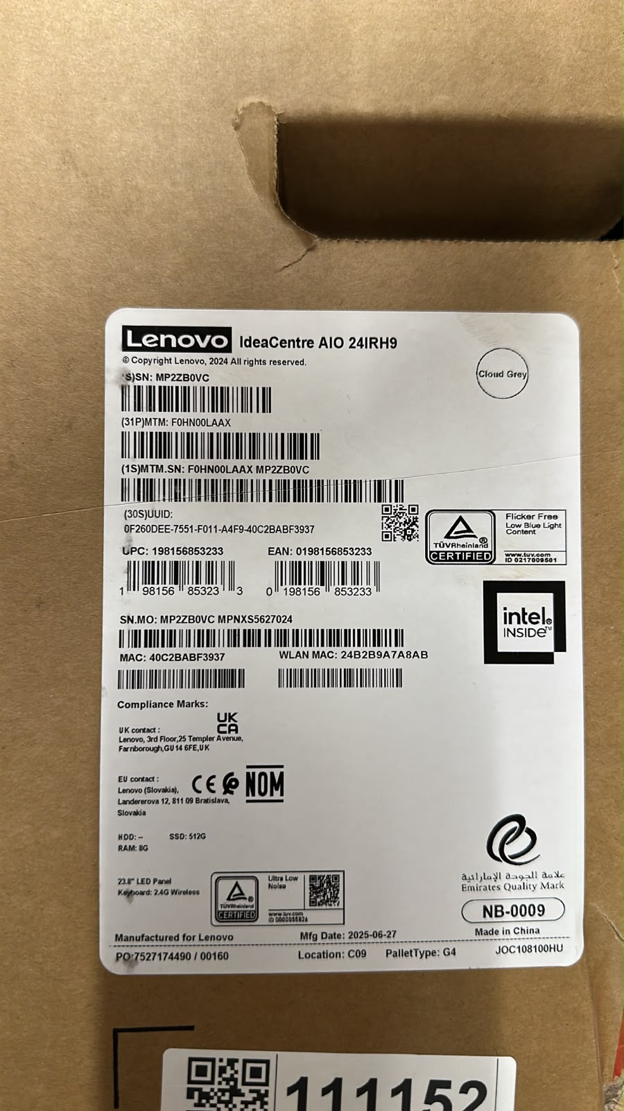 TJM All in One Lenovo IdeaCentre 24IRH9 - (LAAX) i7-13620H, RAM 8GB ,SSD 512GB, Intel® UHD Graphics, 24 Inch IPS, Cloud Grey