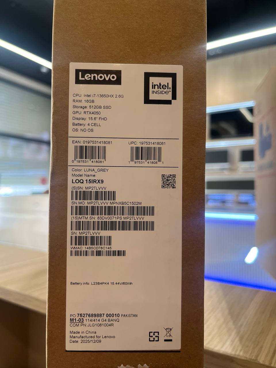 TJM Lenovo LOQ 15IRX9 - (71PS) Intel Core i7-13650HX, RAM 16GB, SSD 512GB, RTX 4050 6GB, 15.6 Inch Inch FHD IPS 144Hz, Luna Grey