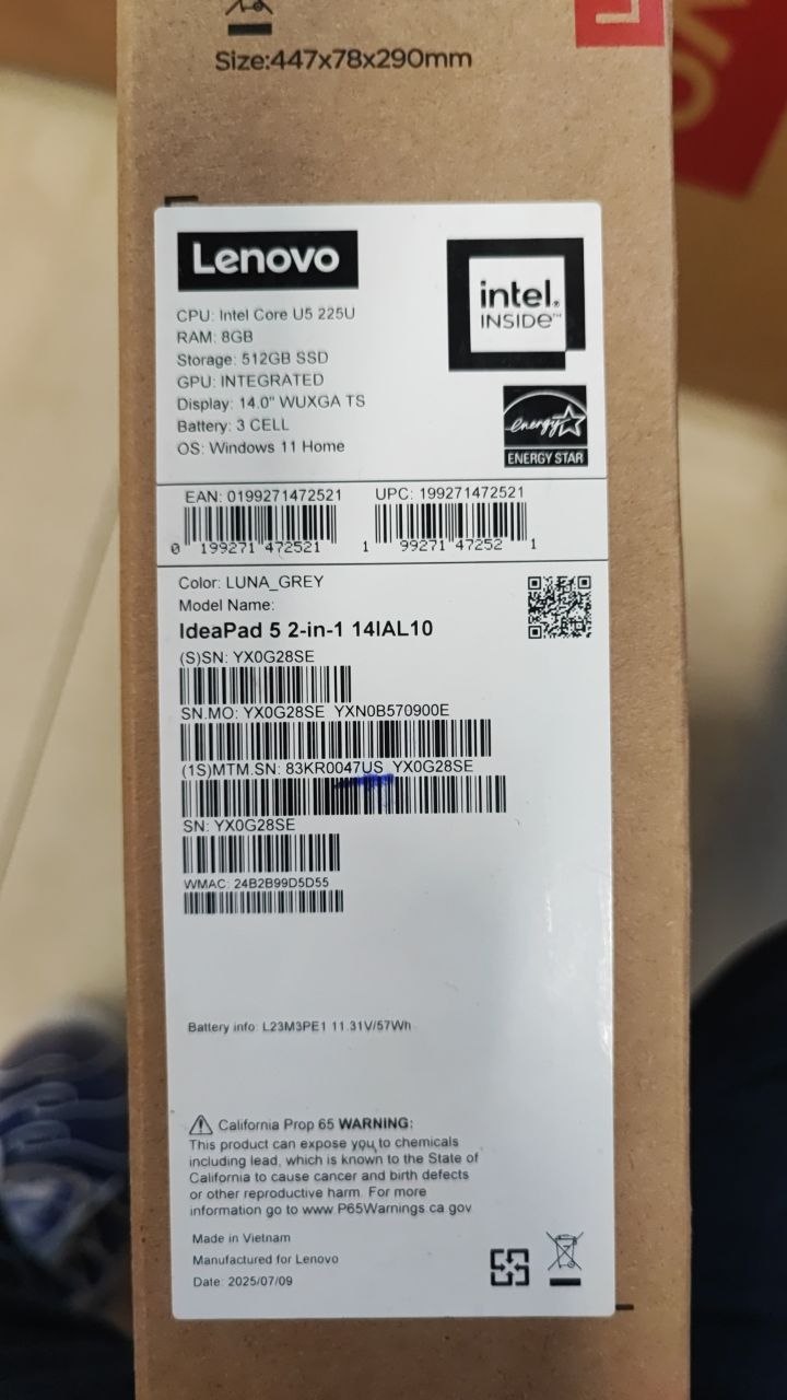 TJM Lenovo IdeaPad 5 14IAL10 - (47US) Intel Core Ultra 5-225U, RAM 8GB, SSD 512GB, Intel Graphics™, 14.0 WUXGA IPS Touch, Luna Gray