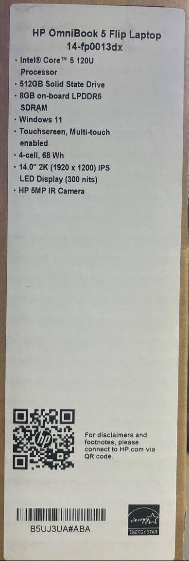 TJM HP OmniBook 5 Flip 14-FP0013DX, Intel CORE 5-120U, RAM 8GB, SSD 512GB, Intel Graphics, 14.0 Inch WUXGA FHD+ IPS Touch, Glacier Silver