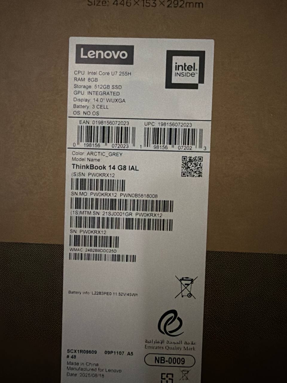 TJM Lenovo Thinkbook 14 G8 IAL - (01GR) Intel Core Ultra 7-255H, RAM 8GB, SSD 512GB, Intel Graphics, 14.0 Inch WUXGA IPS 60Hz, Arctic Grey