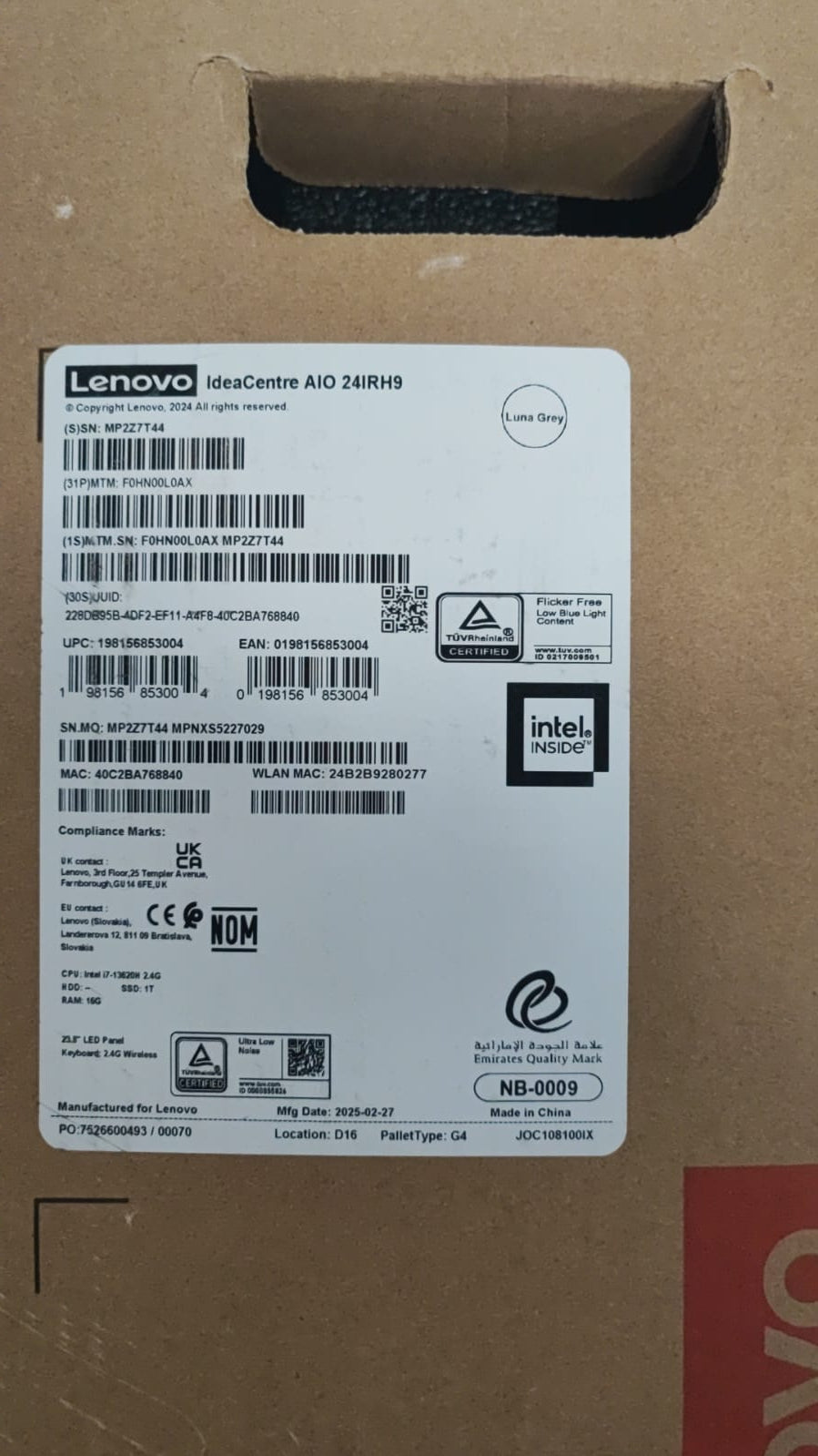 TJM All in One Lenovo IdeaCentre 24IRH9 - (110476), Intel Core i7-13620H, RAM 16GB, SSD 1TB, Intel® UHD Graphics, 24 FHD IPS, Black