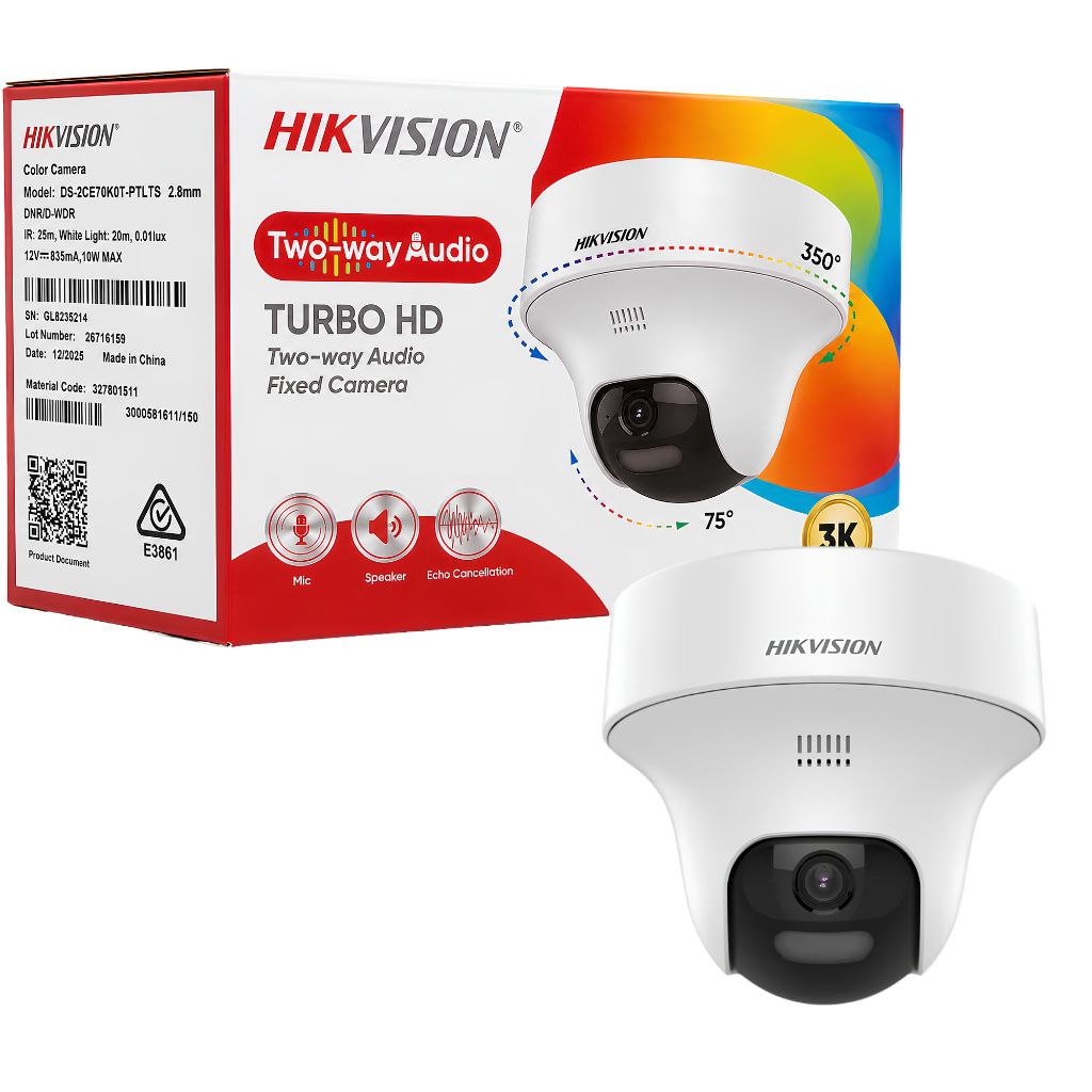 TJM Hikvision DS-2CE70K0T-PTLXTS 3K Two Way Audio & Siren Turbo HD Security Camera