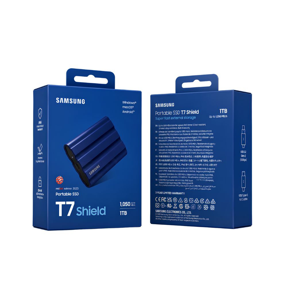 TJM Samsung  T7 Shield 1TB Portable External SSD, BLUE