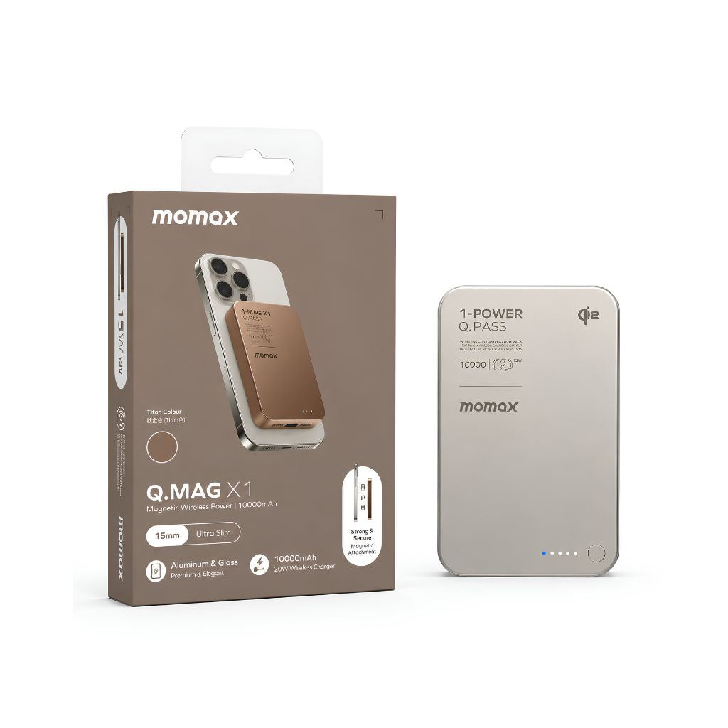 TJM Momax 1-Power Q.Pass 10000mAh Qi2 Magnetic Wireless Power Bank - Desert Titanium