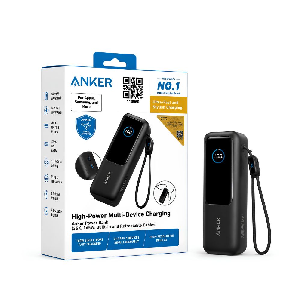 TJM Anker Laptop Power Bank 25,000mAh, 165W - Black