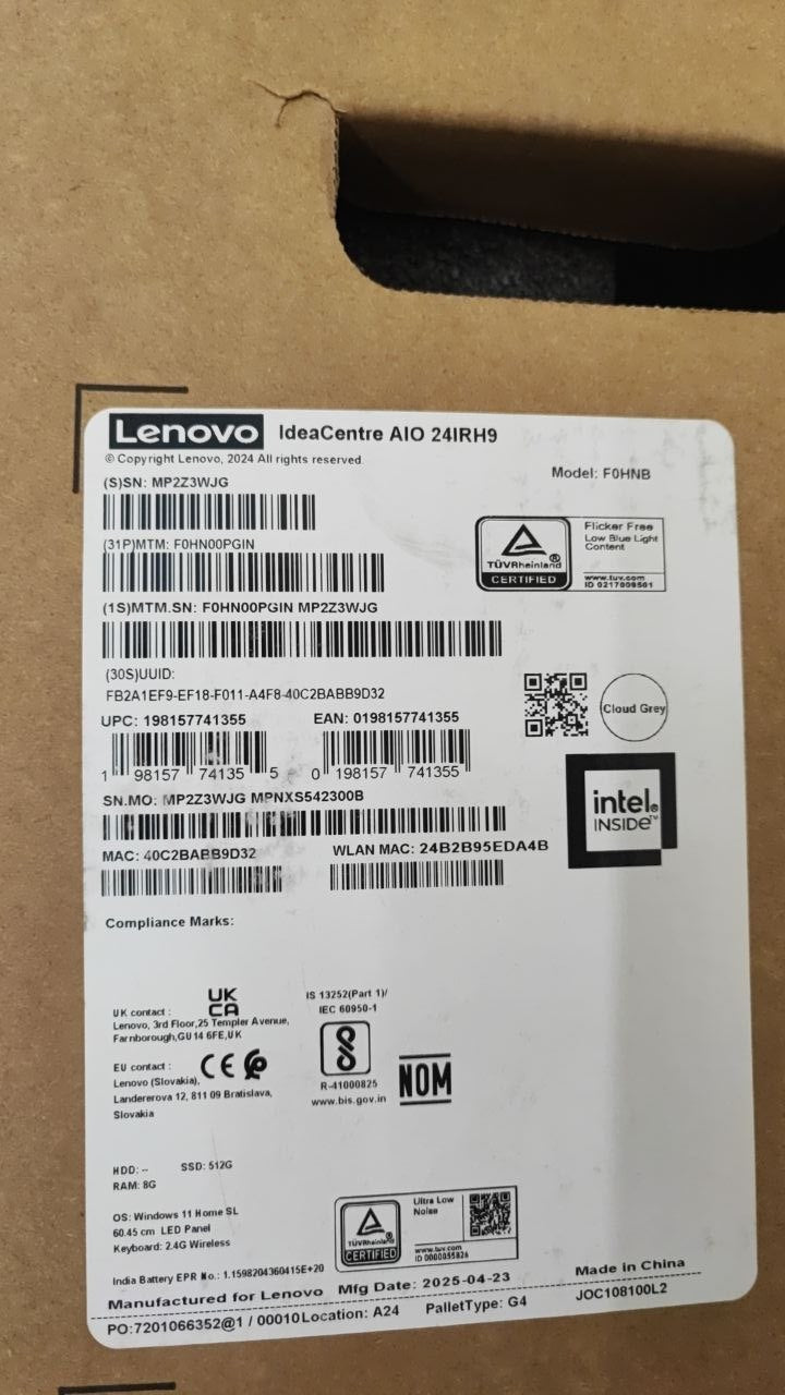TJM All in One Lenovo IdeaCentre 24IRH9 - (PGIN) Intel Core i3-1315U, RAM 8GB, SSD 512GB, Intel® UHD Graphics, 24 FHD IPS, White