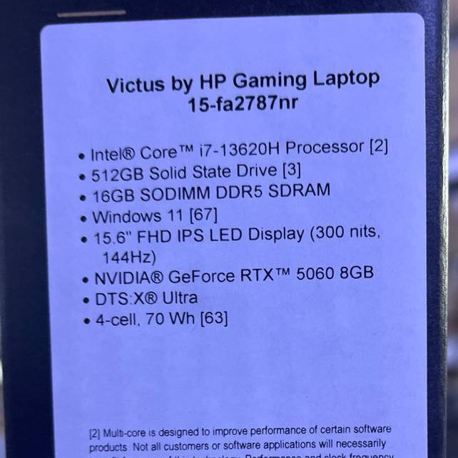 TJM HP Victus 15-FA2787NR, Intel Core i7-13620H, RAM 16GB, 512GB SSD, NVIDIA Geforce 5060 8GB, 15.6 FHD IPS 144Hz, Black