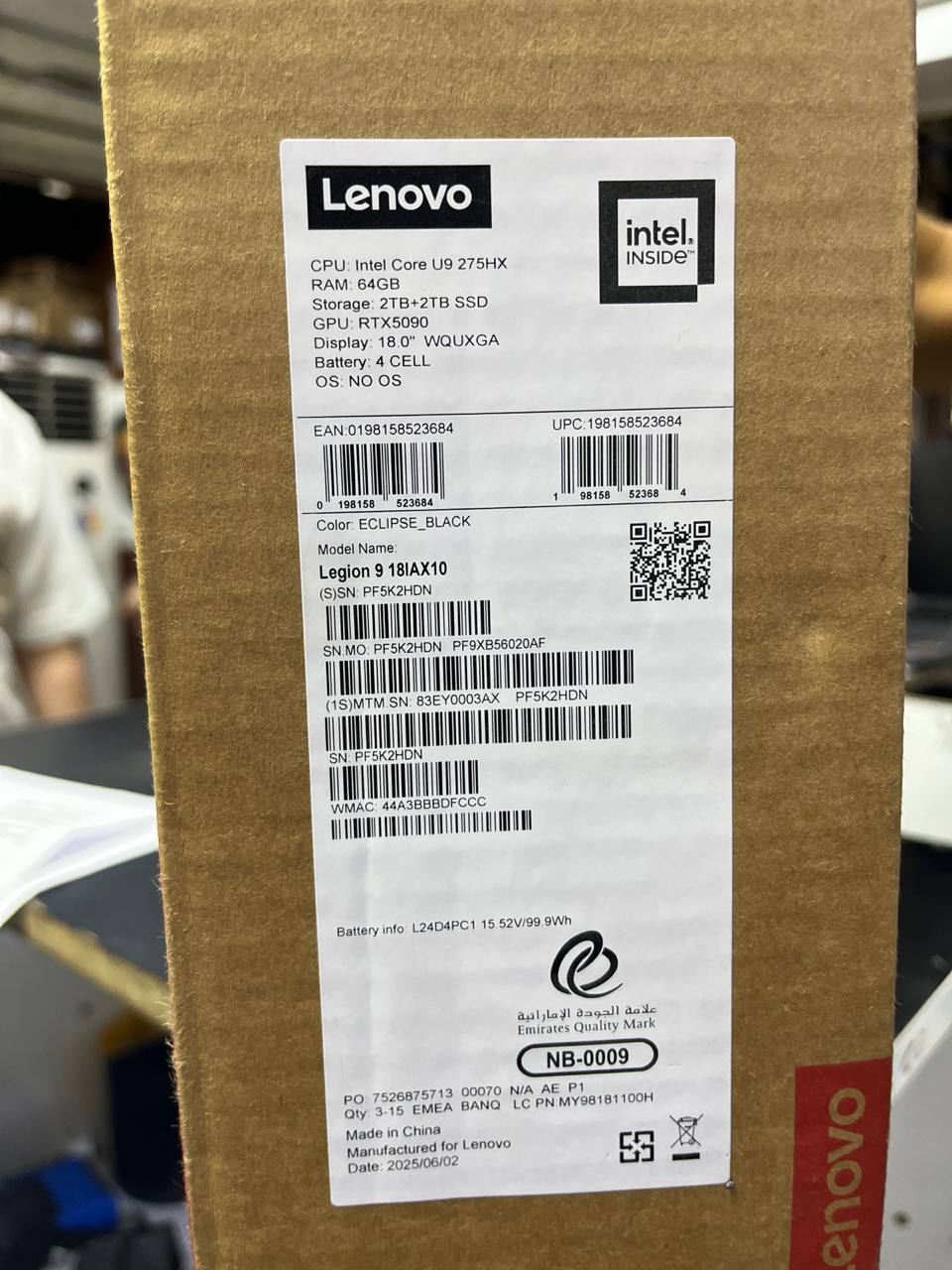 TJM Lenovo Legion 9 18IAX10 - (03AX), Intel Core Ultra 9-275HX, RAM 64GB, SSD 4TB, NVIDIA GeForce RTX 5090 24GB, 18.0 Inch WQUXGA (3840x2400) IPS 240Hz, Eclipse Black